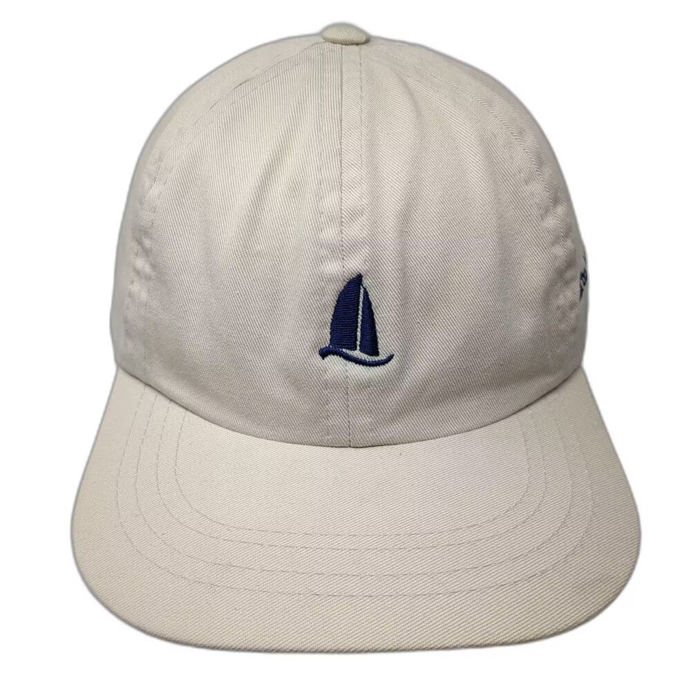 Poco Loco Puerto Vallarta Sailboat Baseball Cap Beige Blue Slideback Hat OS Logo
